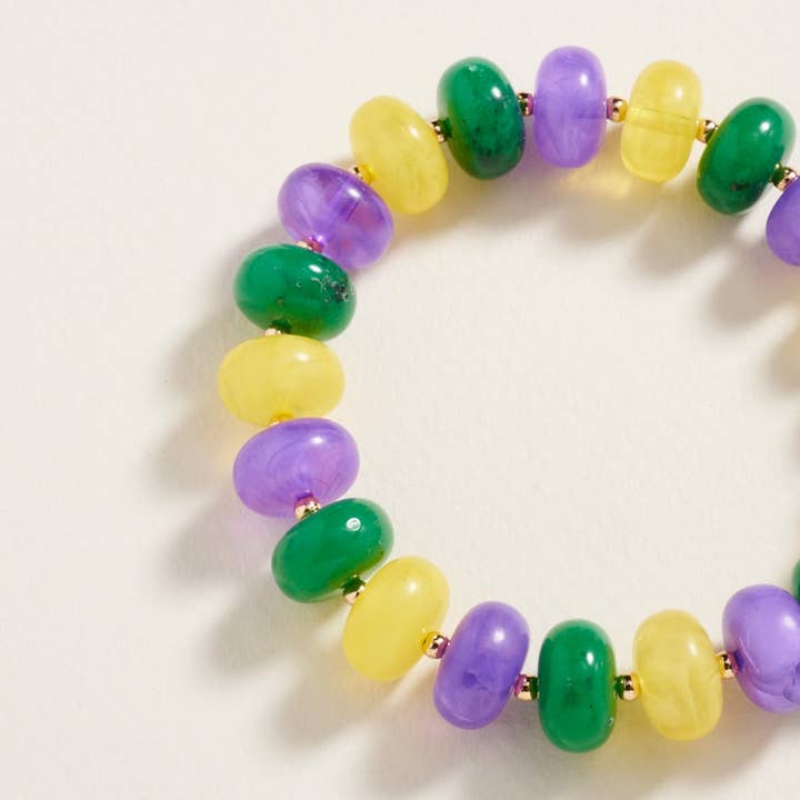 Multi Mardi Gras Color Marble Bead CCB Stretch Bracelet for wholesale on Faire2