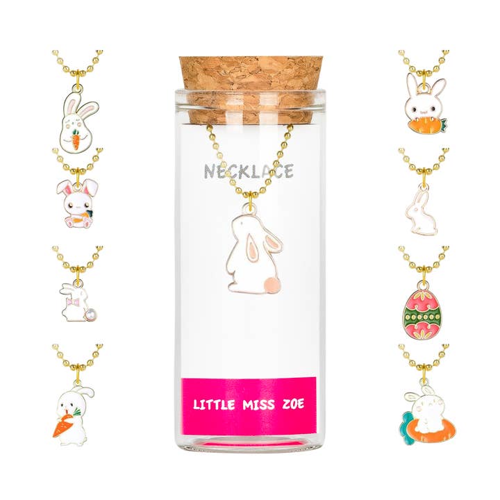Kids Necklace – Easter Charm Pendant Necklace in Gift Bottle for wholesale by Little Miss Zoe