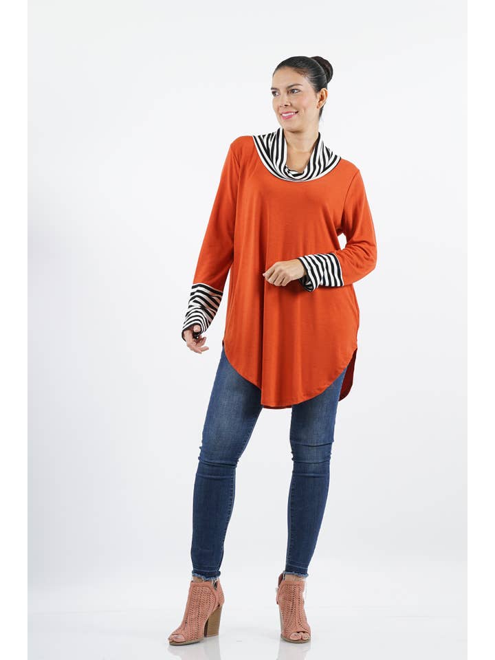 42POPS - Wholesale Tunic - Women's - .....SI-10952 Plus Striped Contrast Top Sample SALE6