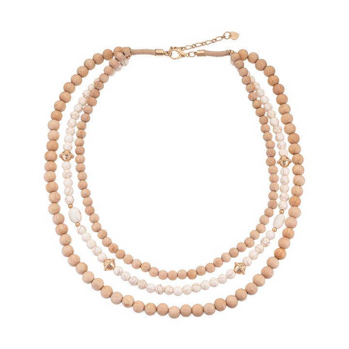 VERITY Halskette mit 3 Lagen aus Holz- und Harzperlen in Weiß für den Großhandel von Blue Scarab