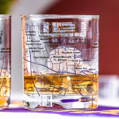 Greenline Goods - Wholesale Cocktail/Liquor Glass - Louisiana State University Whiskey Glass Set (2 Low Ball Gla