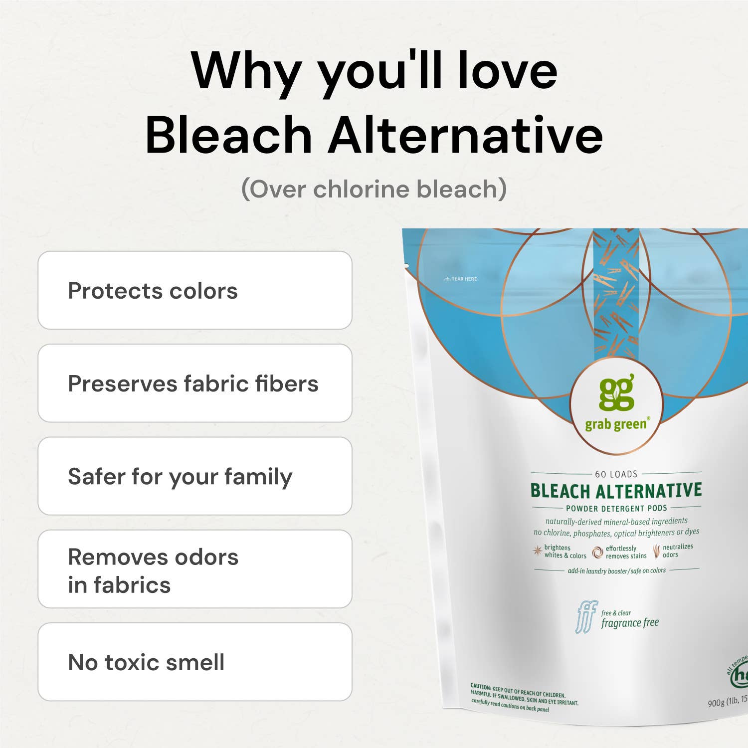 Grab Green - Wholesale Laundry Detergent Powder/Pods - Bleach Alternative Pods, Fragrance Free, 24 Loads4