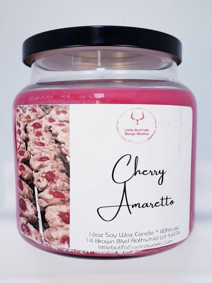 Cherry Amaretto Soy Wax Wood Wick Candle for wholesale by Little Bull Falls Soap Works