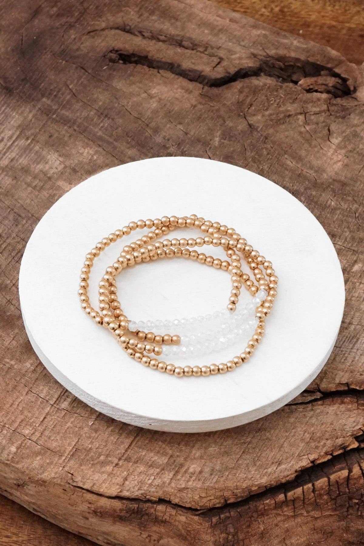 PennyLine inc - Wholesale Beaded Bracelet - Small Worn Gold tone and Glass beads bracelet stack of 4 bracelets6