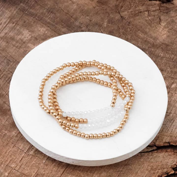 PennyLine inc - Wholesale Beaded Bracelet - Small Worn Gold tone and Glass beads bracelet stack of 4 bracelets6