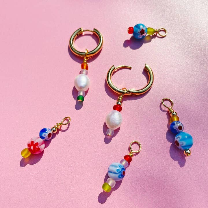 Lucent Studios Ltd - Wholesale Huggie Earrings - No Waste Millefiori Bead And Pearl Huggie Hoops3