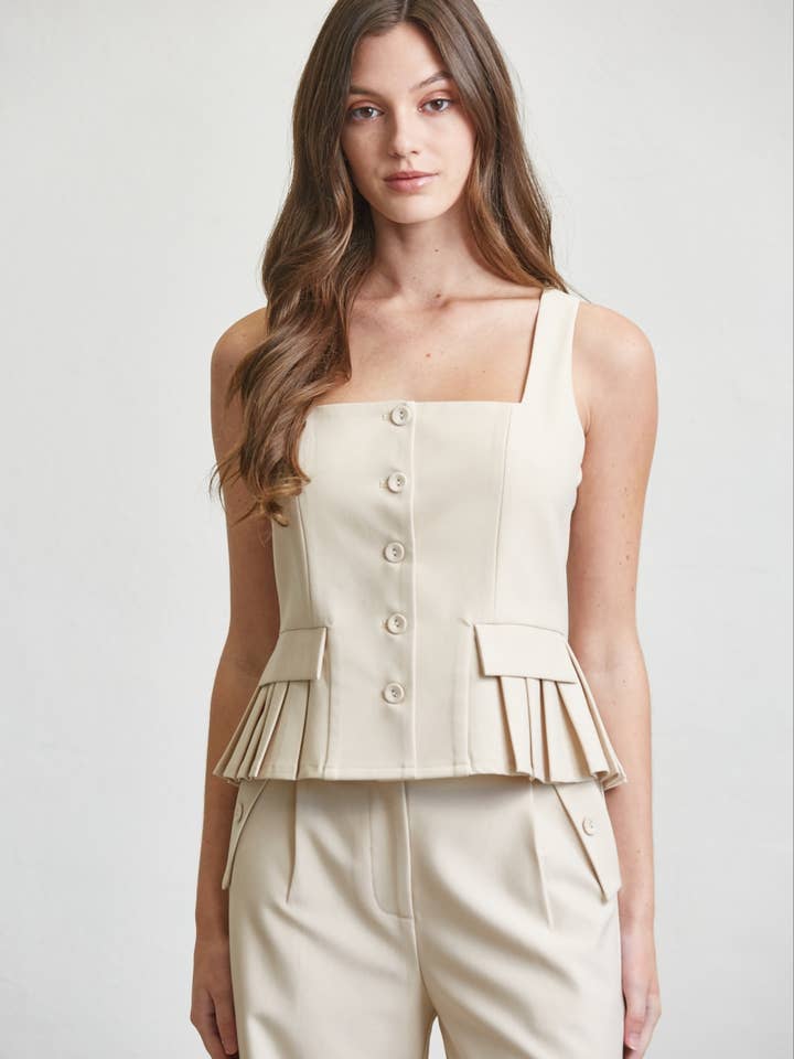 Square Neck Button Down Pleats Detail Top for wholesale by Edit by Nine