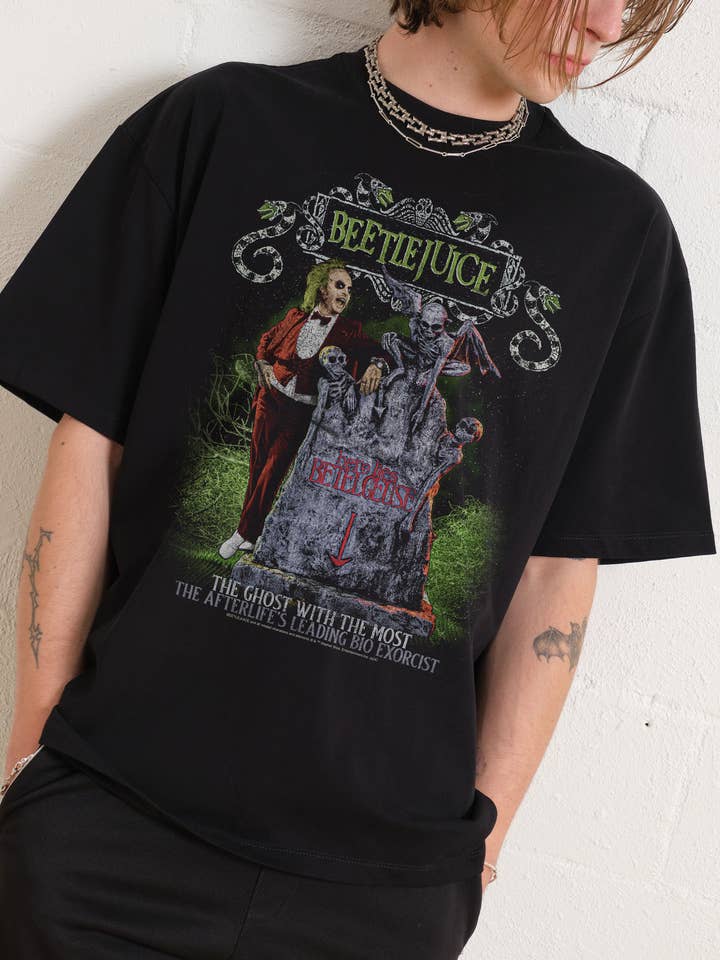 Beetlejuice Lies Here Oversized Tee for wholesale by Threadheads