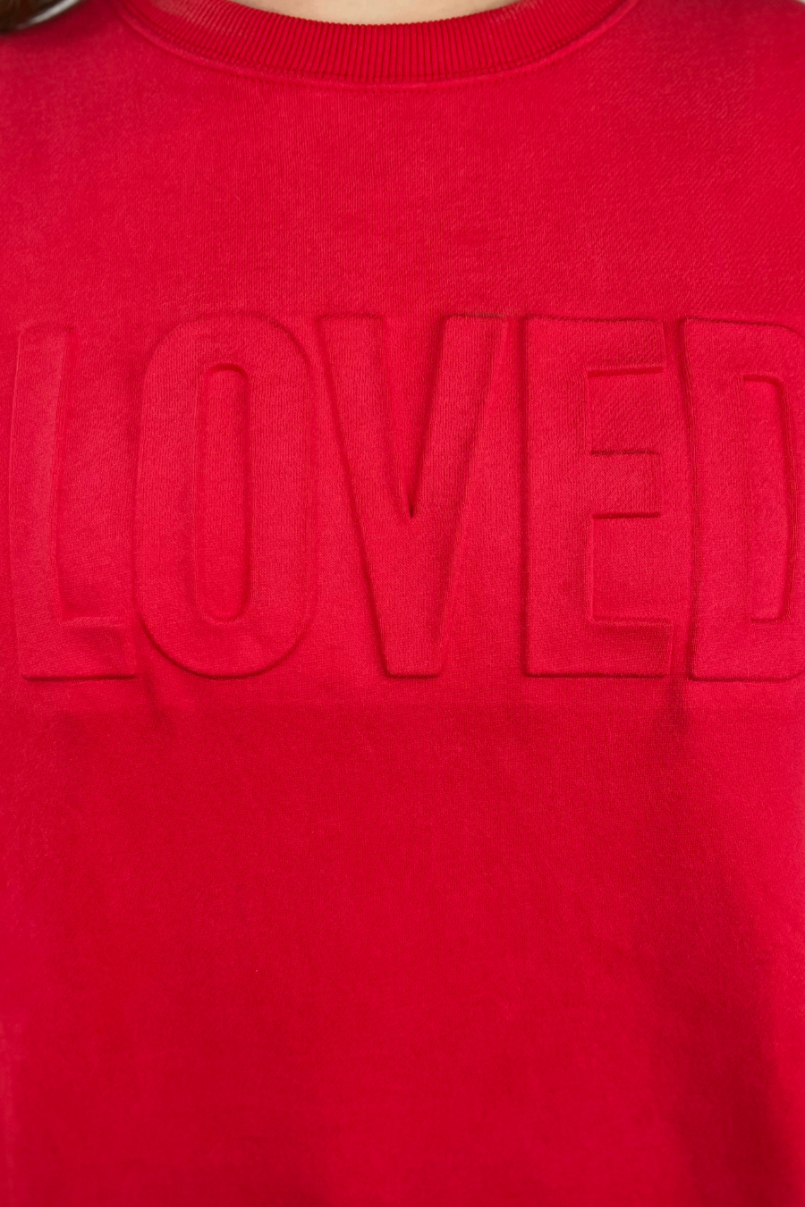 Red Loved Embossed Sweatshirt for wholesale on Faire1