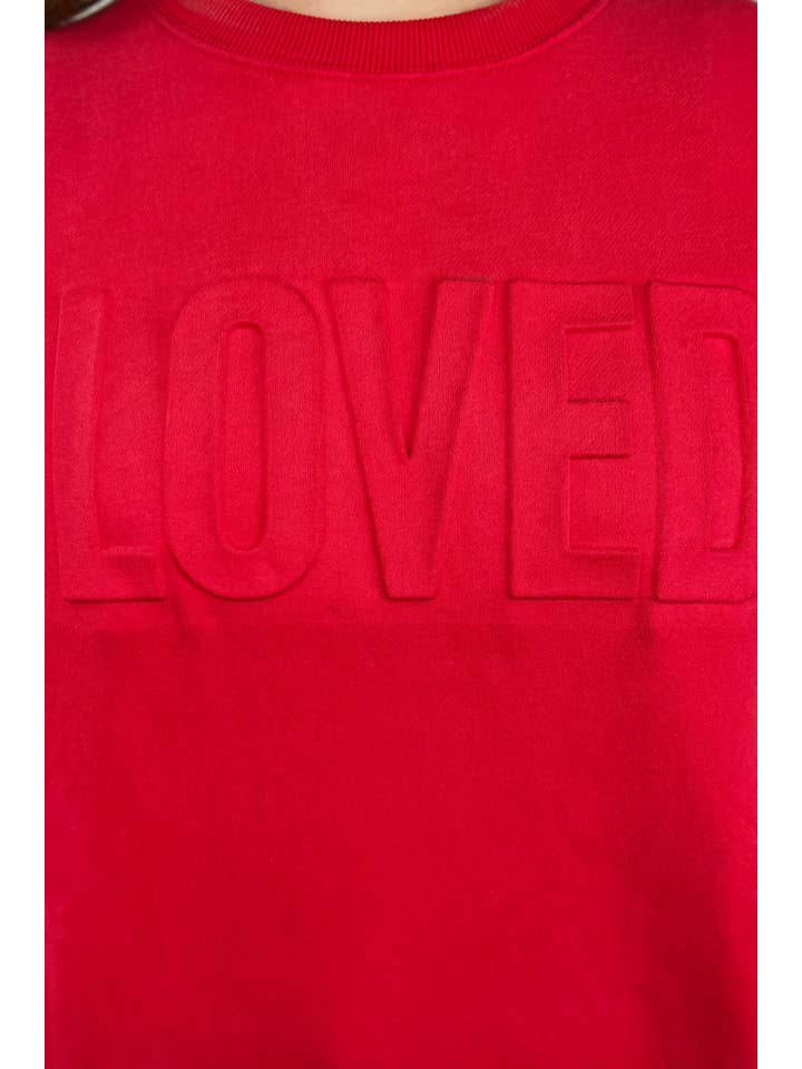 Red Loved Embossed Sweatshirt for wholesale on Faire1