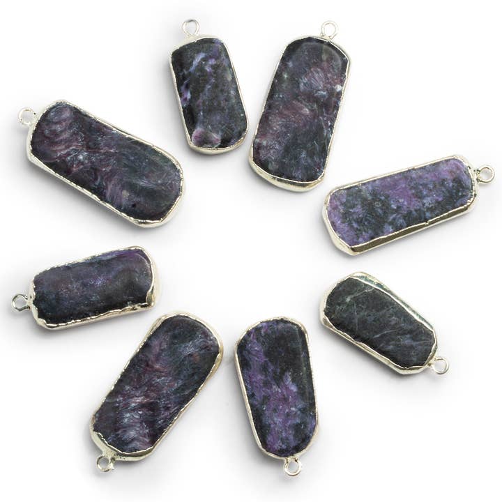 Ciondolo a pepita di charoite argentato 30x14mm 1 perla per la vendita all'ingrosso da parte di The Bead Traders
