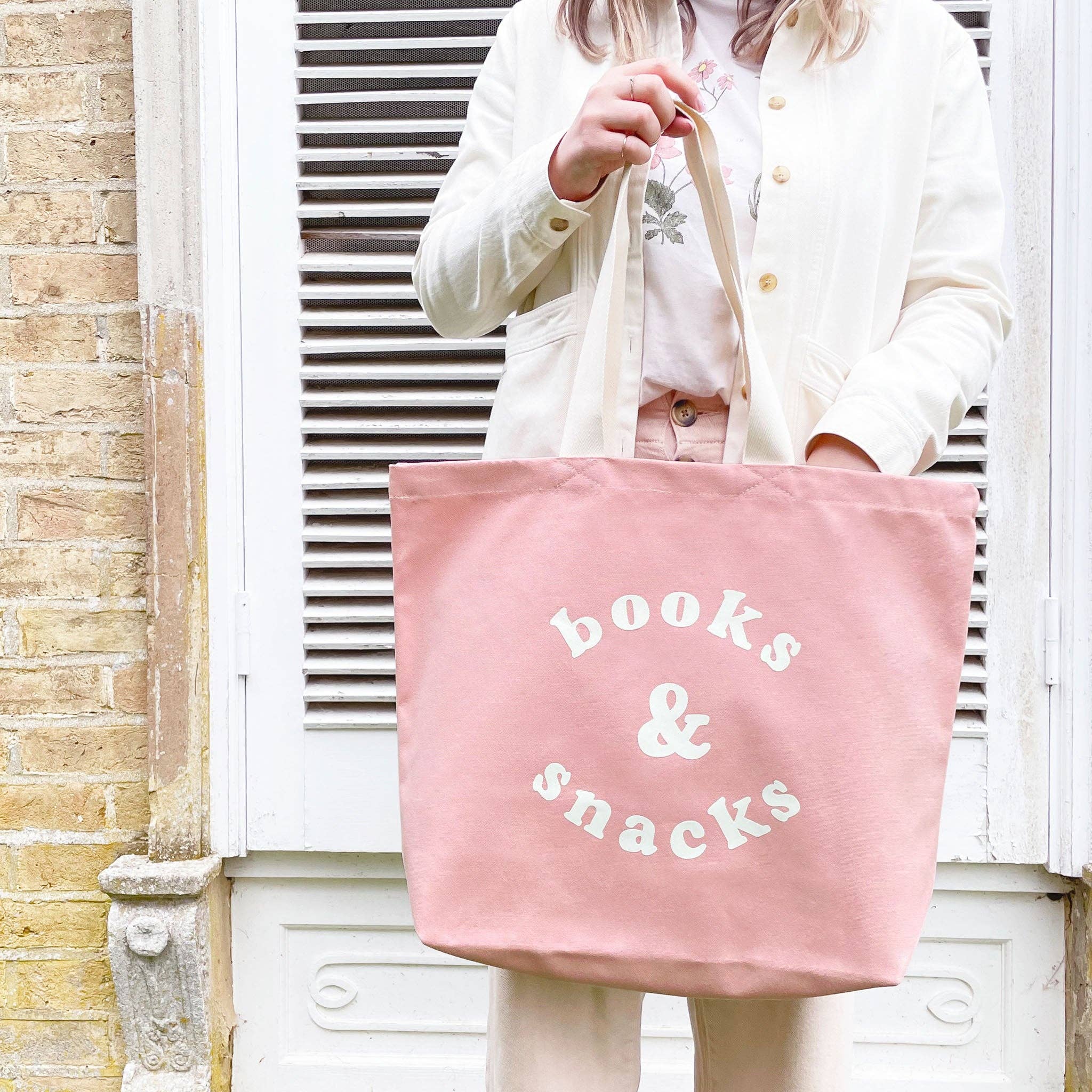 Alphabet Bags - Wholesale Tote Bag - Women's - Books & Snacks - Blush Pink Canvas Tote Bag2
