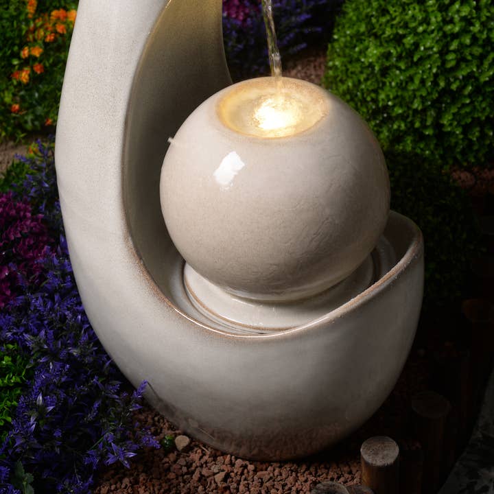 Hi-Line Gift Ltd. - Wholesale Outdoor ornament/decor - Ceramic Fountain with Lights - Ivory Elegance3