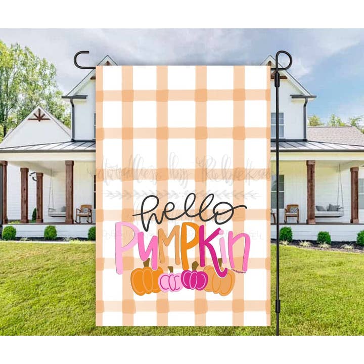 Hello Pumpkin Pink Garden Flag for wholesale by Doodles By Rebekah