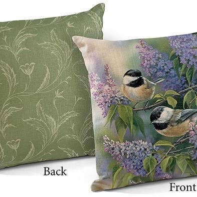 Coussins Mésanges et Lilas 17" Carré - Décoration d'intérieur pour la vente par Art Brand Studios