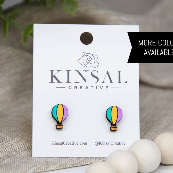 Hot Air Balloon Wood Stud Earrings for wholesale by Kinsal Creative