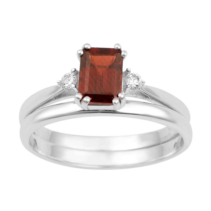 Radiant Cut 1.20 Ctw Granaat Dual Band stapelring van sterling zilver voor dames voor wholesale door Star Joya