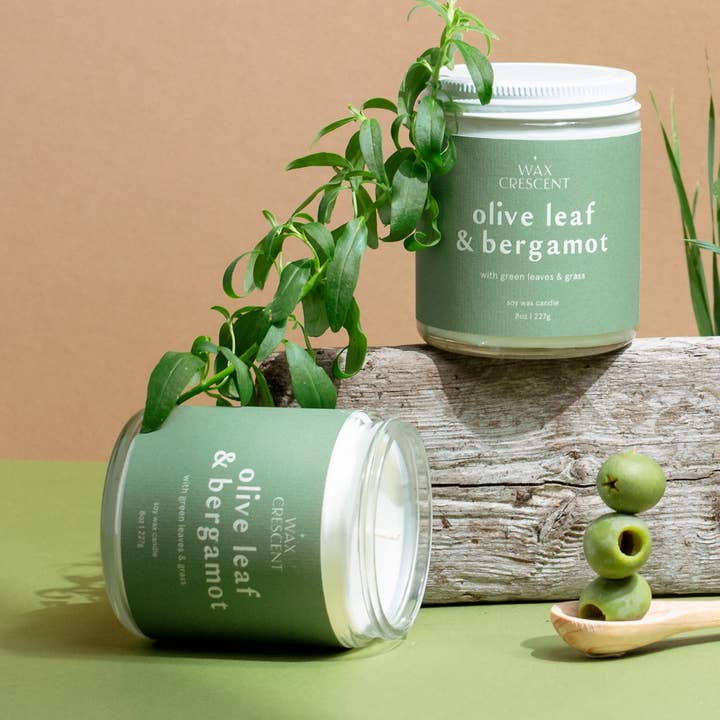 Olive Leaf & Bergamot Soy Wax Candle for wholesale by Wax Crescent