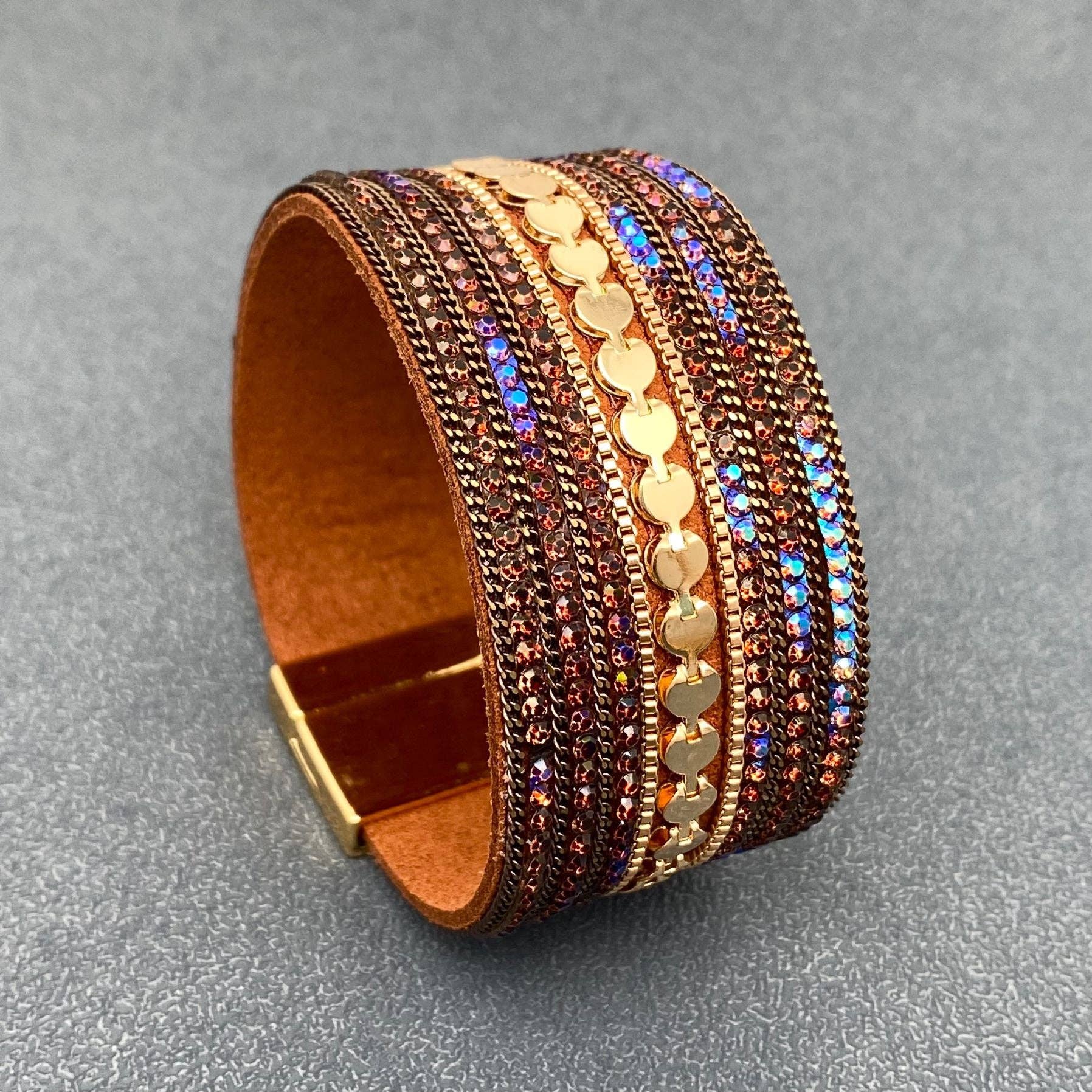 Mio Queena - Wholesale Bangle Bracelet - Sparkling Rhinestone Leather Magnetic Clasp Bracelet - LB6