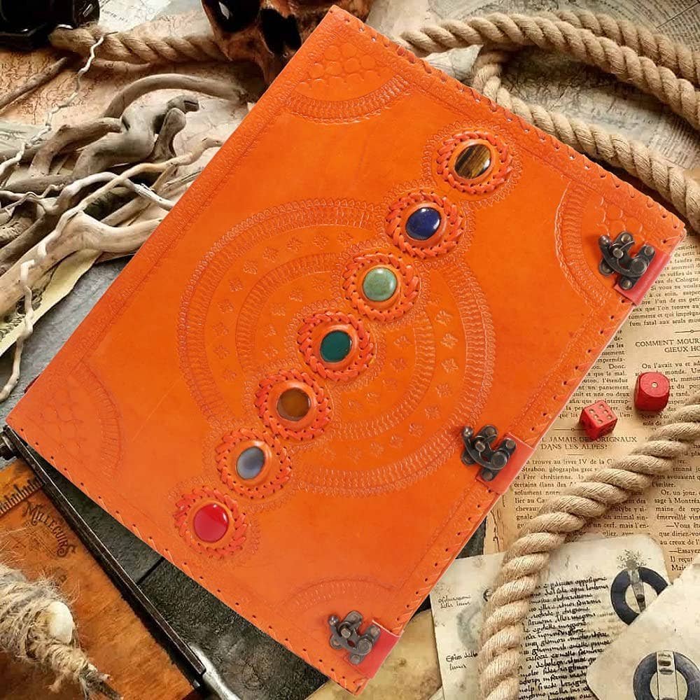 Tuzech Leather - Wholesale Journal/Diary - Tuzech Seven Chakra Medieval Stone Embossed Handmade Jumbo Leather Journal Book of Shadows Notebook Office Hocus Pocus Diary College Poetry Sketch With Leather Bound46