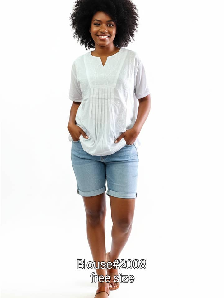 2008 White Cotton Embroidery Blouse for wholesale by India Batik