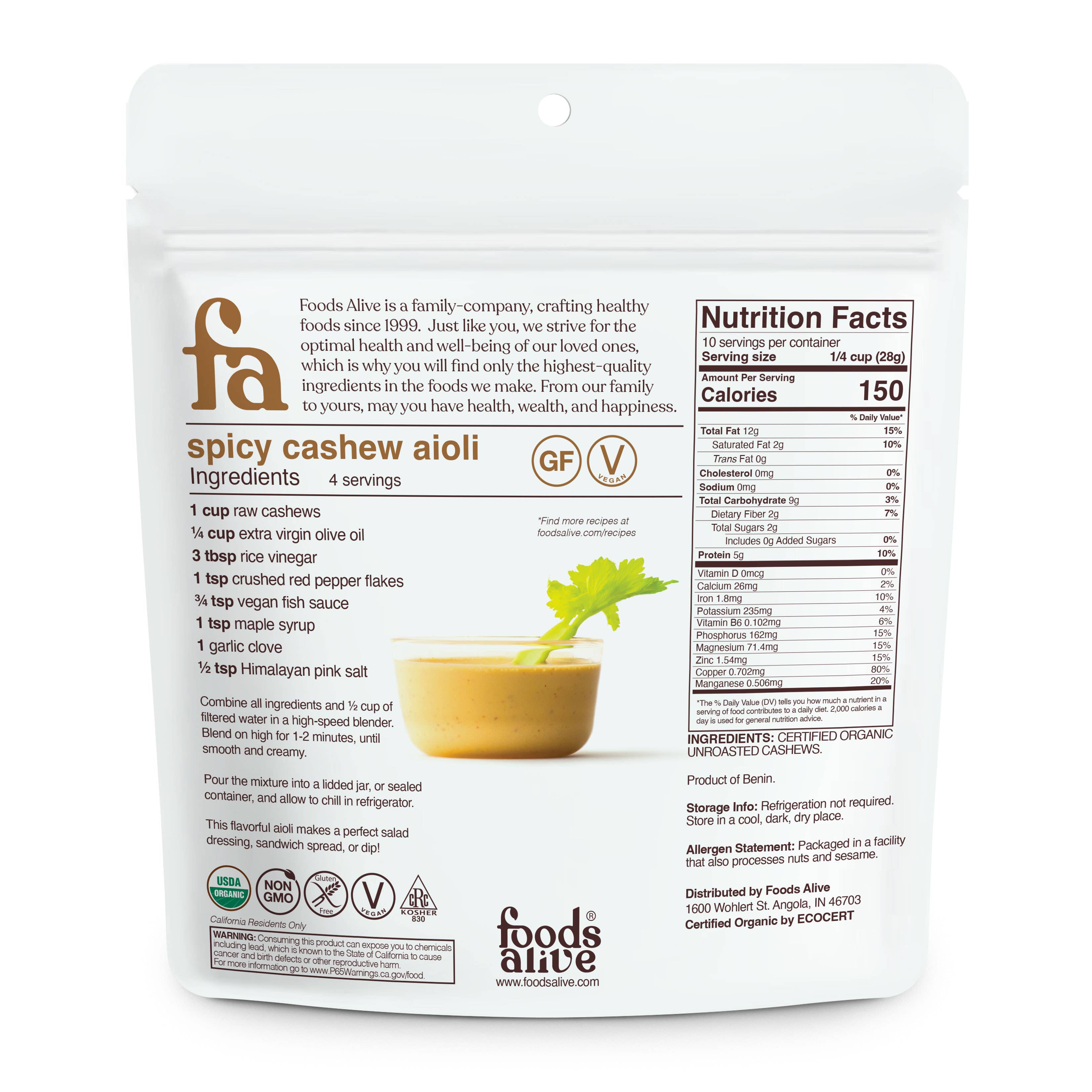 Foods Alive - Wholesale Nuts - Cashews - Organic1