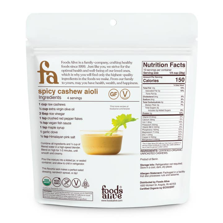 Foods Alive - Wholesale Nuts - Cashews - Organic1
