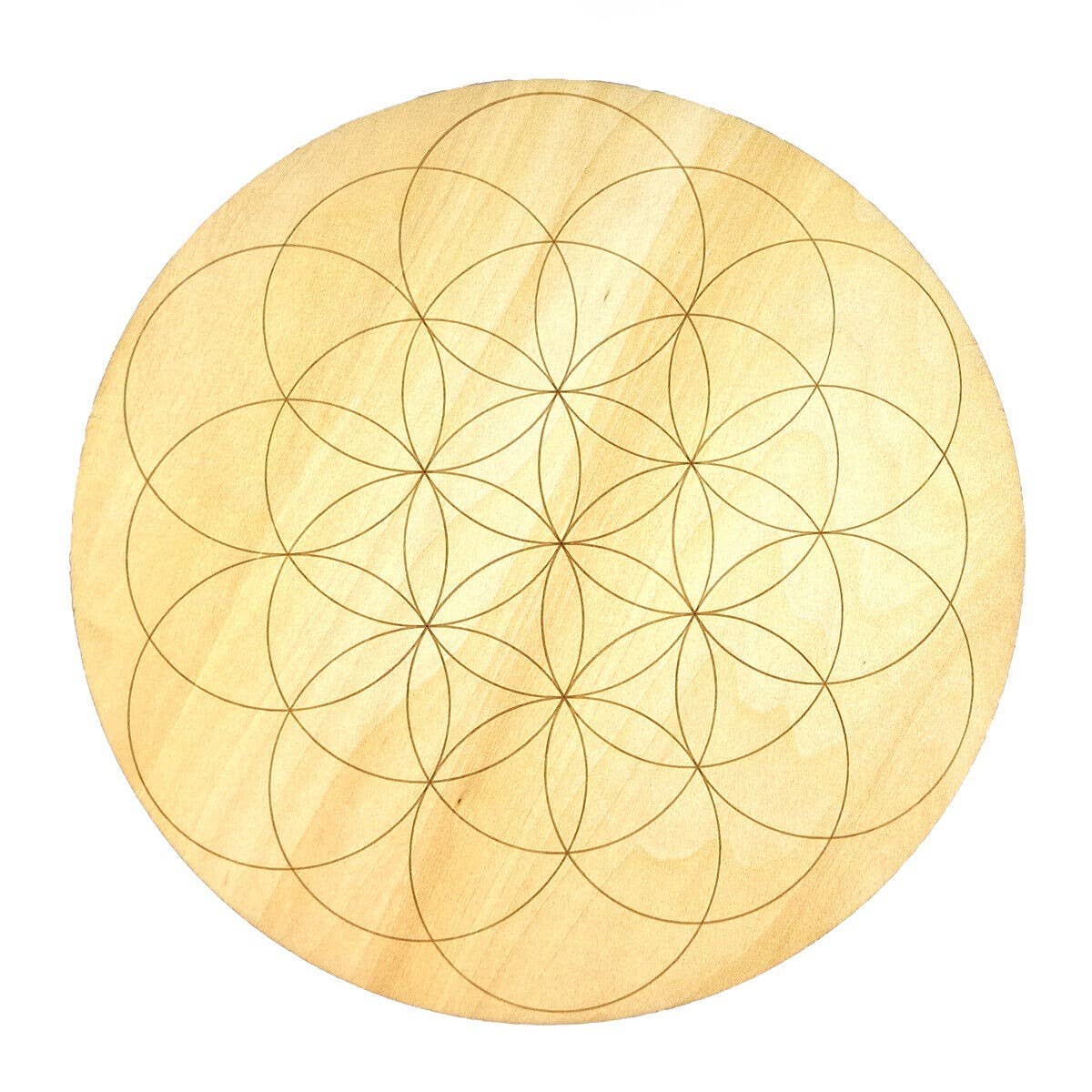 Shamans Crystal - Wholesale Crystal Grid - Crystal Grid Plates Round In Wood, 20cm Wide, Flower of Life30