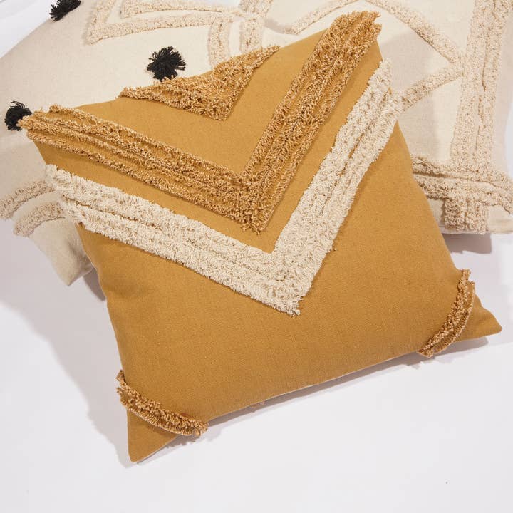 Cotton Linen Tassel Mustard Fringe Moroccan Cushion for wholesale by Linen Connections