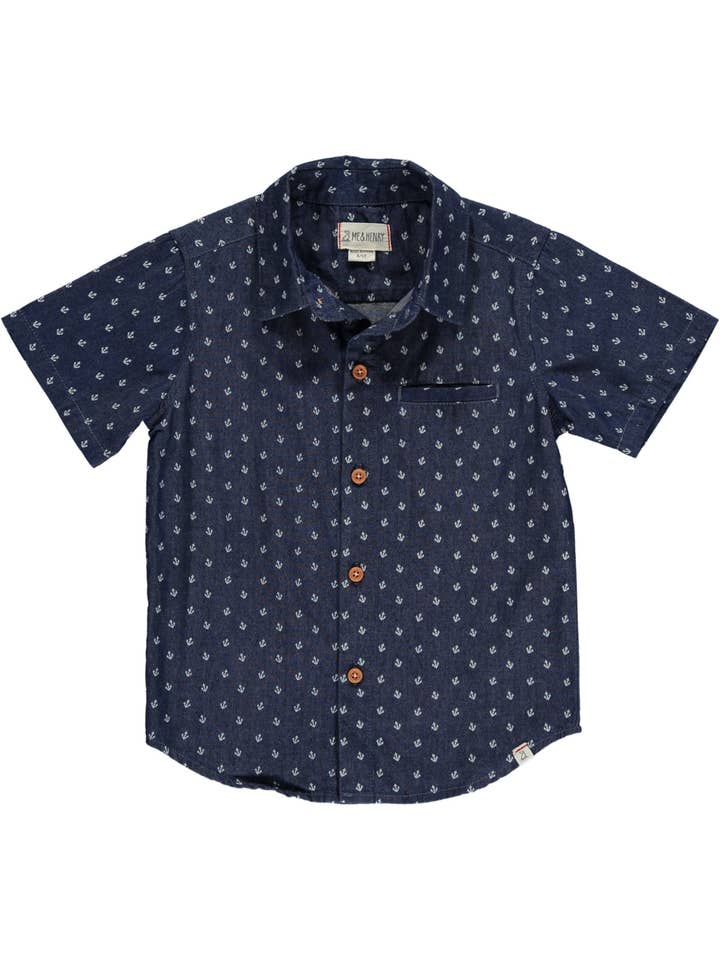 Me & Henry - Wholesale Button Down Shirt - Kids - MAUI Chambray Anchor Woven Shirt