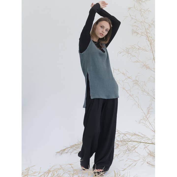 Black Frisson Palazzo Trousers for wholesale by Miu Sutin