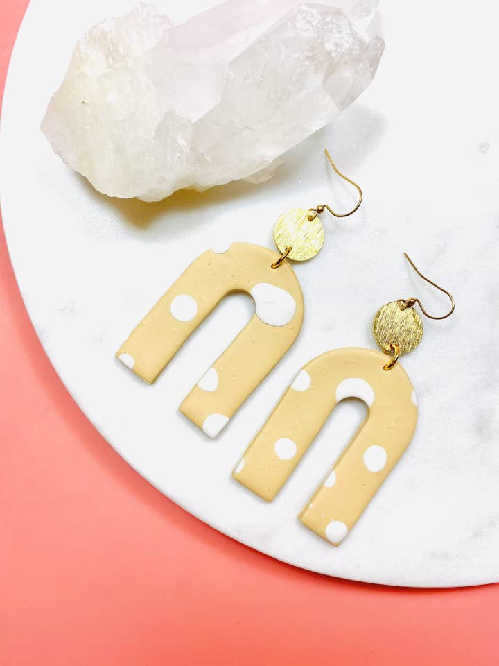 Wheat Polka Dot Oversized Arch Earrings for wholesale by Maple + Love