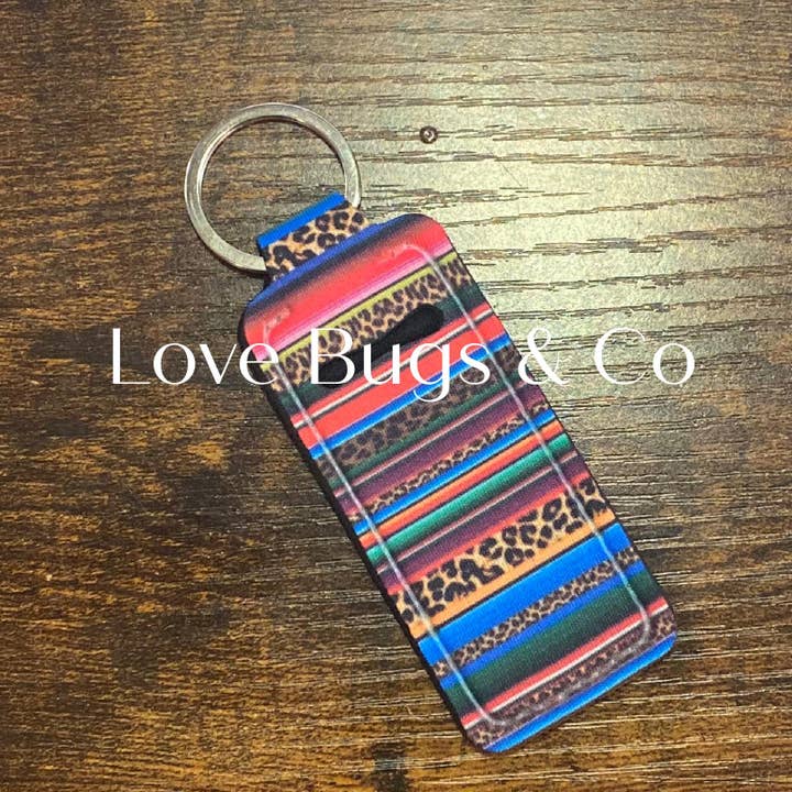 3 Serape Neoprene Chapstick Holder Keychains for wholesale by LB & Co Wholesale