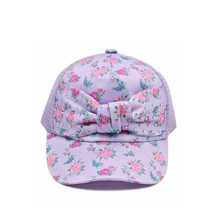 Pink Floral Printed Trucker Hat for wholesale by OMG Accessories