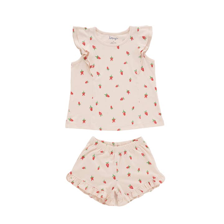 Strawberry Fields Ruffle Short Pajamas for wholesale by Beezu Baby