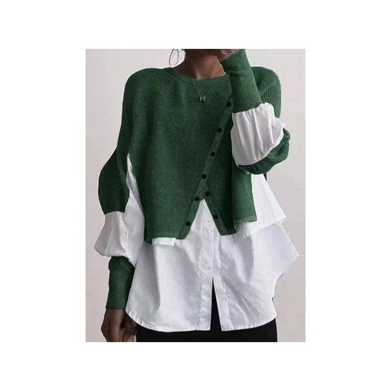 FurDecoration - Vente Pull en maille – femme - Pull décontracté à manches longues et col rond en patchwork3