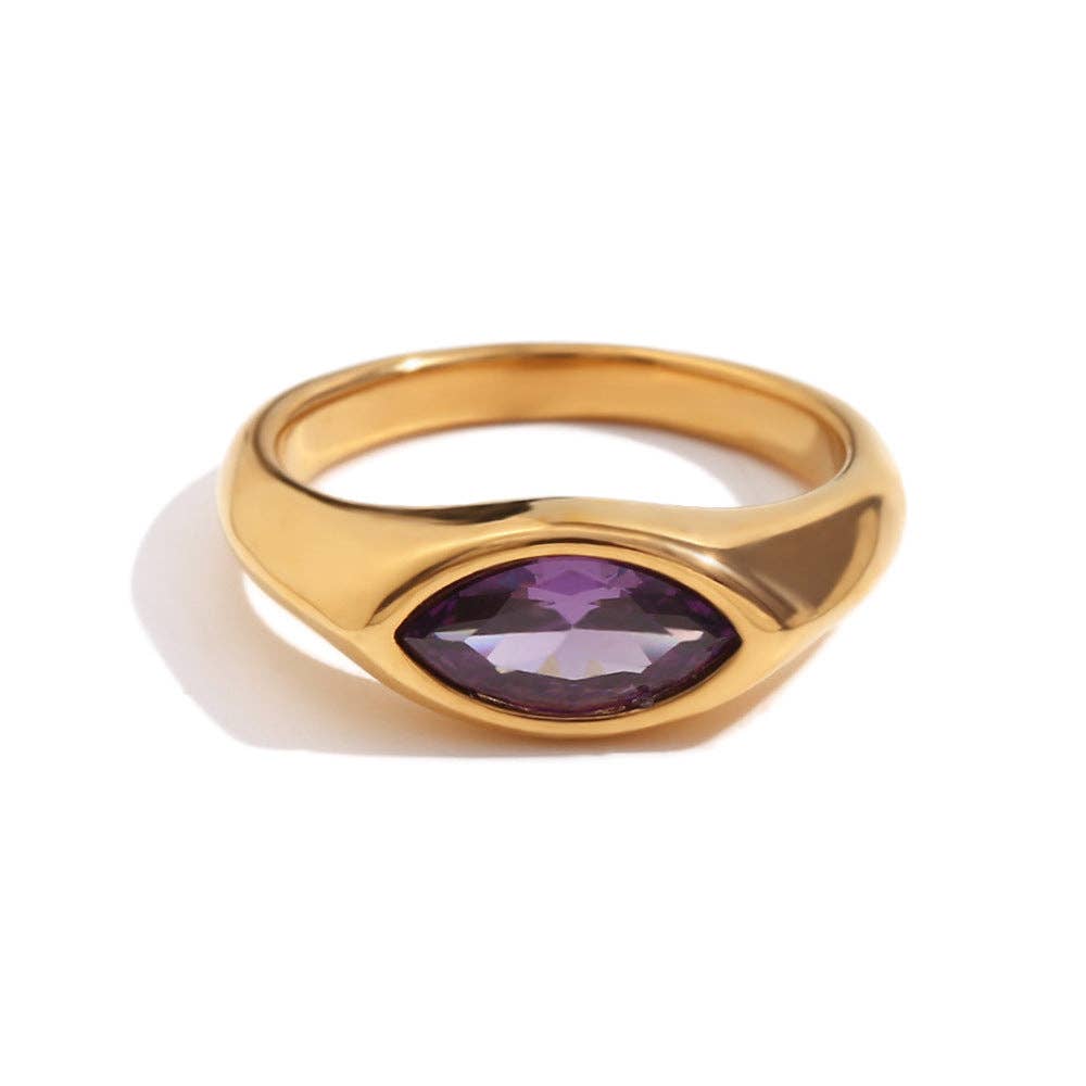 Mio Queena – wholesale Single stone/solitaire ring – FGS - Horse Eye Zircon 18K Gold Plated Stainless Steel Ring3