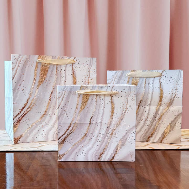 Gold Glitter Print Pattern Marble Square Gift bag w/ Tissue for wholesale by ByHome
