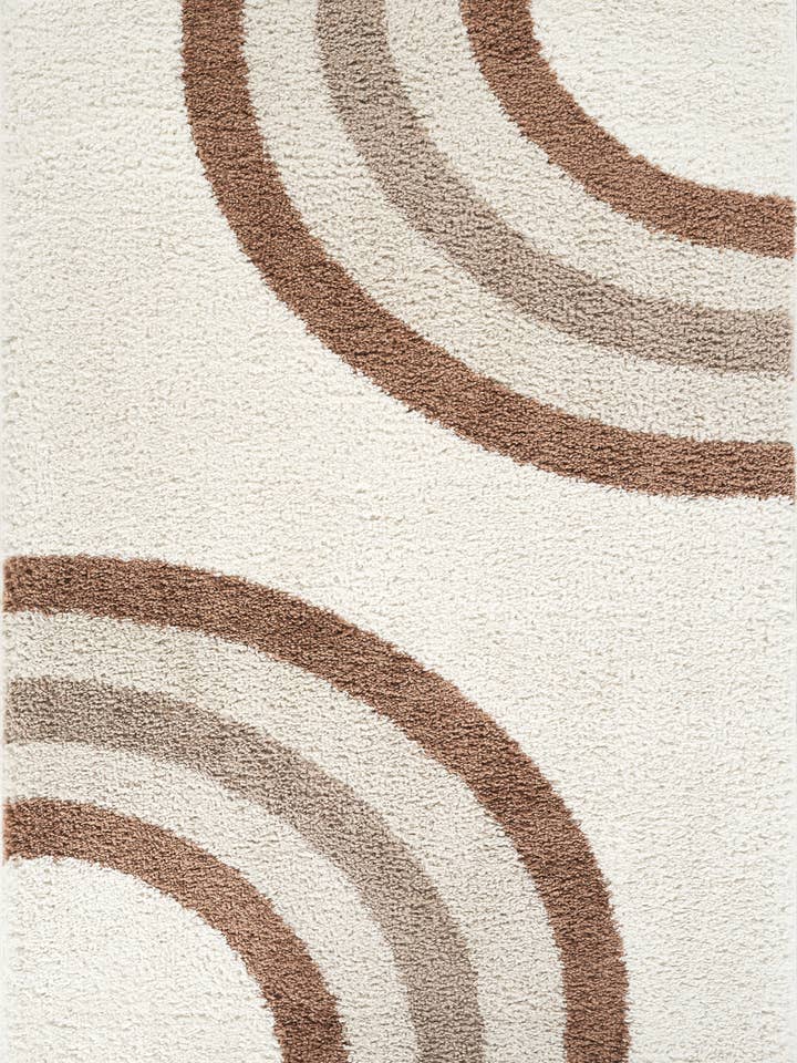 Lisbon Ivory Shag Rug with Taupe and Brown Rainbow Arches for wholesale by Abani Rugs