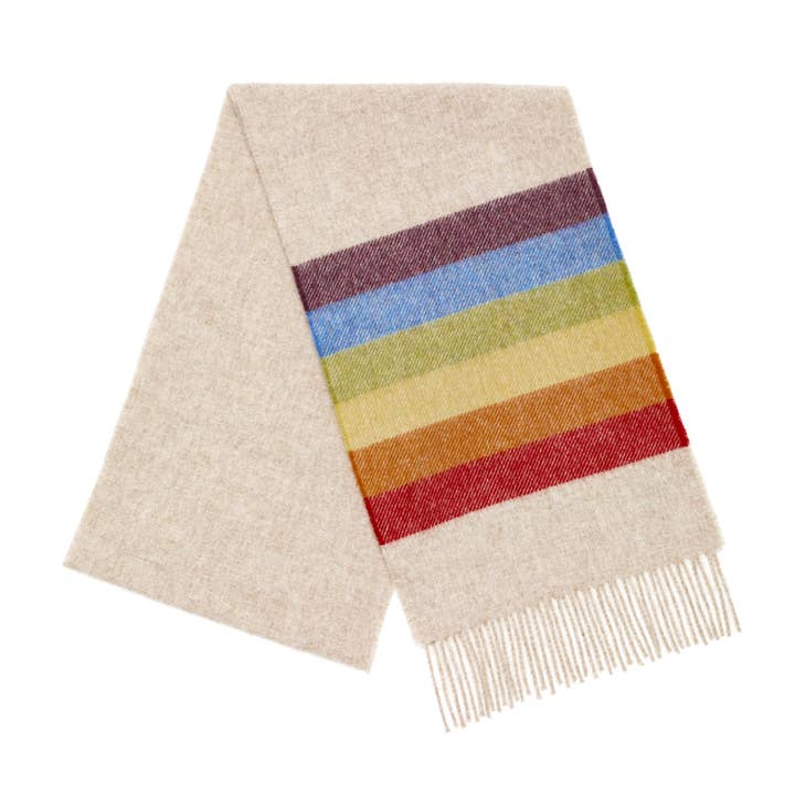 Bronte Moon - Wholesale Scarf - Unisex - Pride Rainbow Beige Scarf - Merino Lambswool - Made in UK