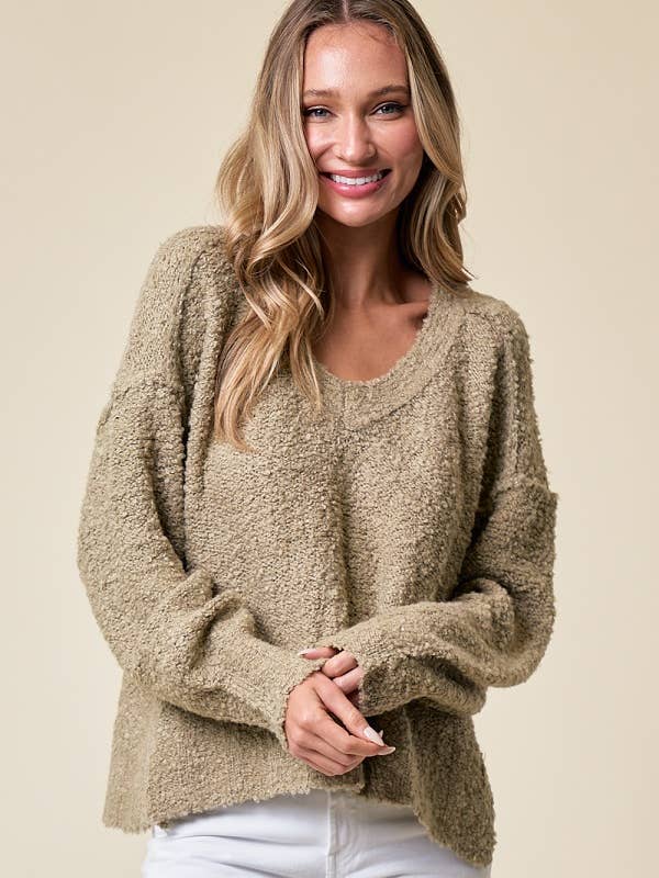 CLMT1092-Cozy in this V neck Sweater for wholesale by Moonshot Clothing