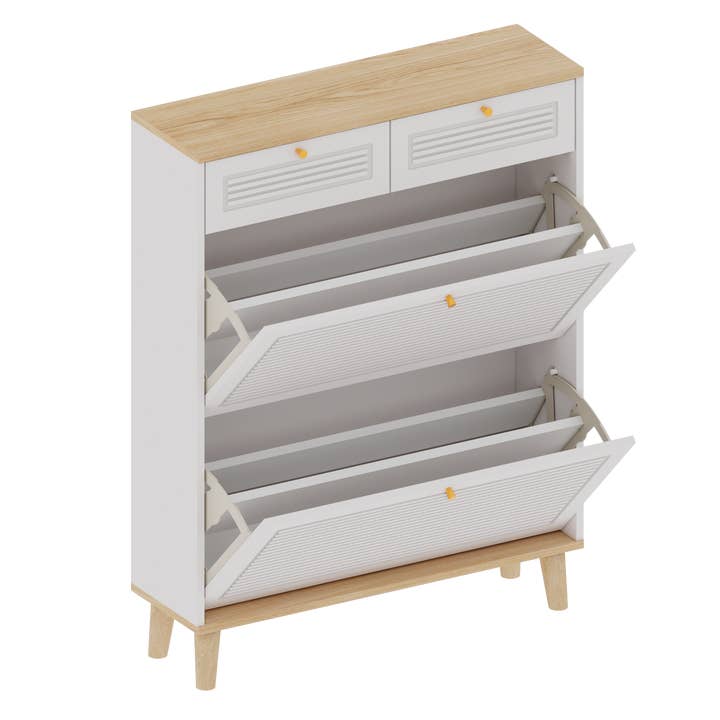 HOMYCASA DESIGN INC - Wholesale Shoe Rack - Entryway Natural Wood Shoe Cabinet with Flip Doors & Drawers7