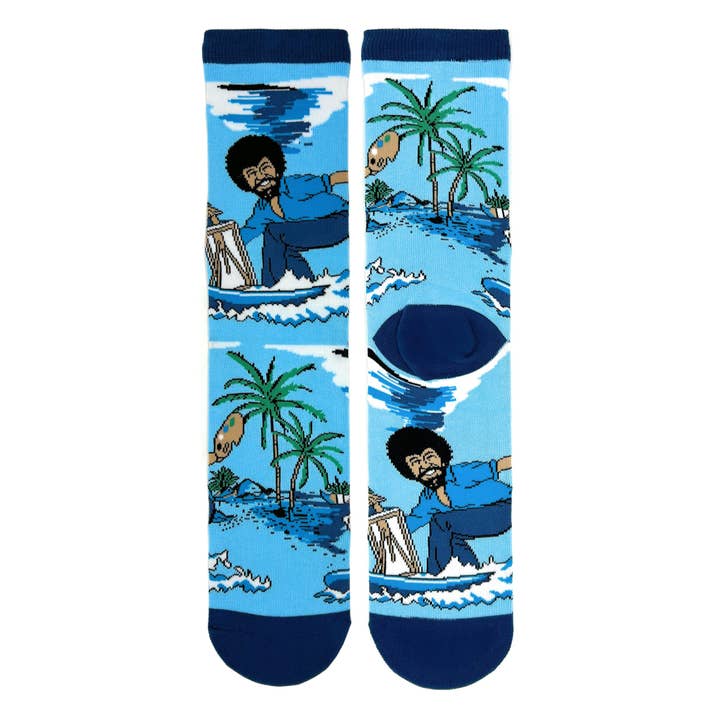 Oooh Yeah/Sock It Up/Oooh Geez Slippers - Wholesale Socks - Men's - Bob Ross Waves | Men's Funny Crew Socks