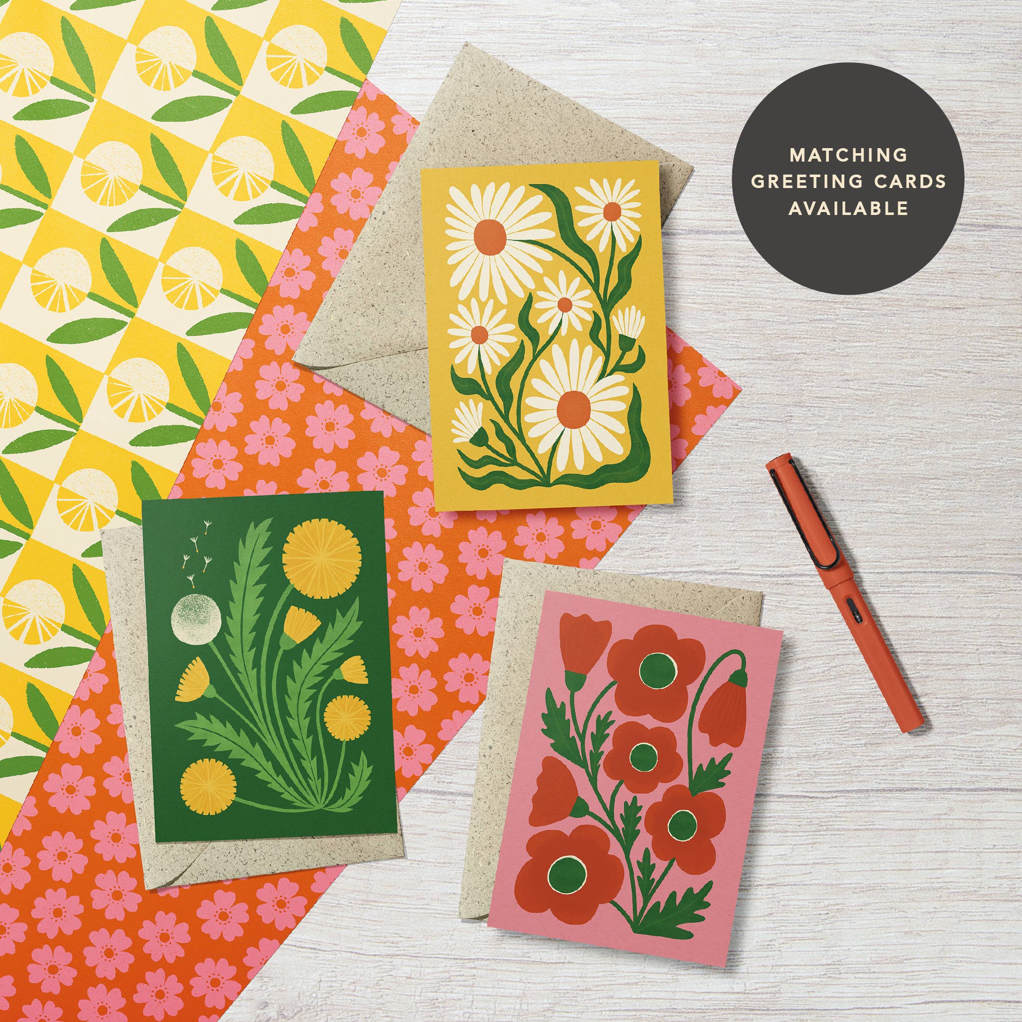 Bird & Co Studio - Wholesale Flat Wrap - Dandelion Wildflower | Modern-Retro Recycled Gift Wrap Paper4