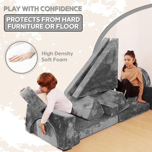AllSett Health - Wholesale Toy Set - Kids - Contour Comfort Kids Couch, 14 PC Modular Kids Play Couch Set – Convertible Kids Sofa Couch with Soft Foam Sofa Cushions | Kids Fort Couch, Kid Couch Play Room Furniture, Grey