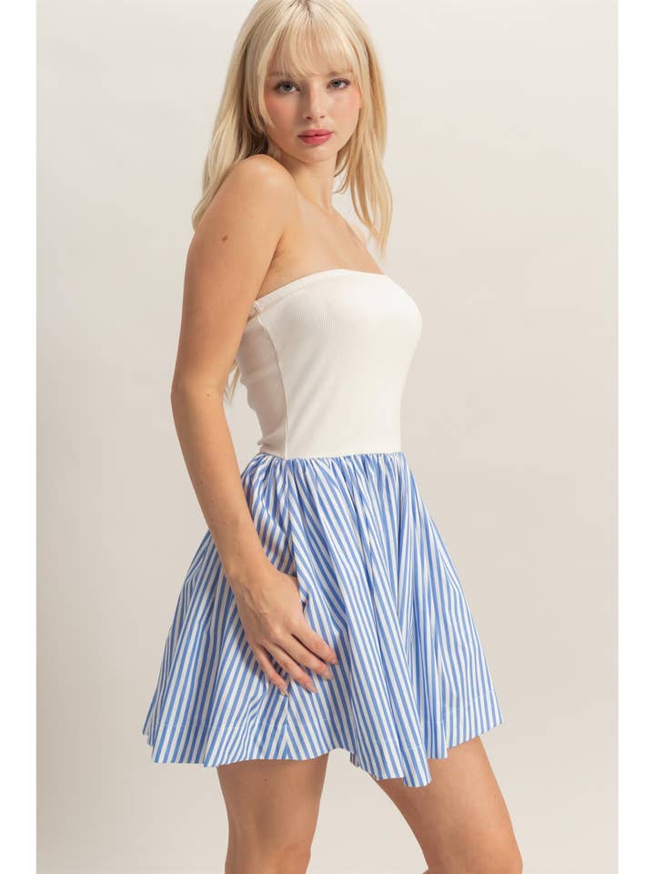 Strapless Striped Flowy Mini Dress for wholesale by HYFVE