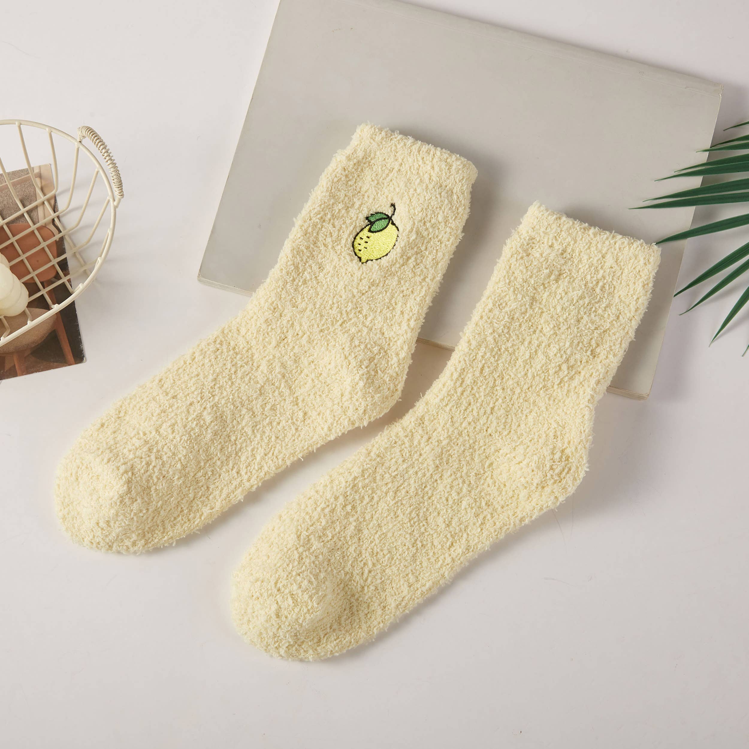 Hana – wholesale Socks – Women's – Fruit Point Embroidery Solid Fuzzy Sleep Socks4