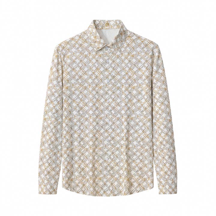 ELS105-Camisa con Estampado Geométrico Sin Costuras – El Barón-BLANCO para venta al por mayor de BAROCCO