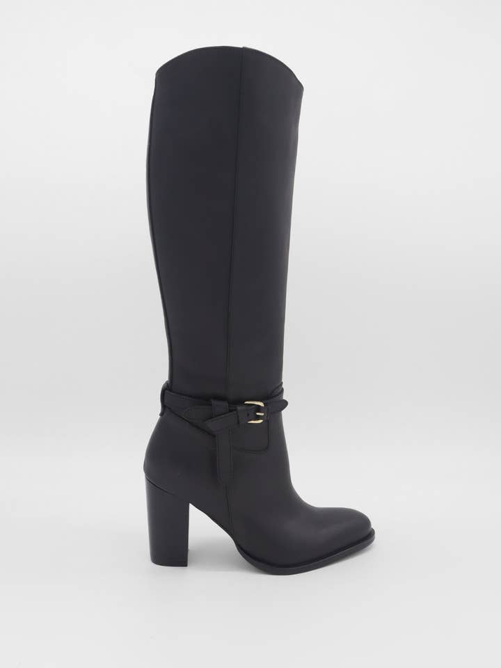 Stivali western alti al ginocchio Windsor in pelle nera da donna per la vendita all'ingrosso da parte di STIVALI NEW YORK