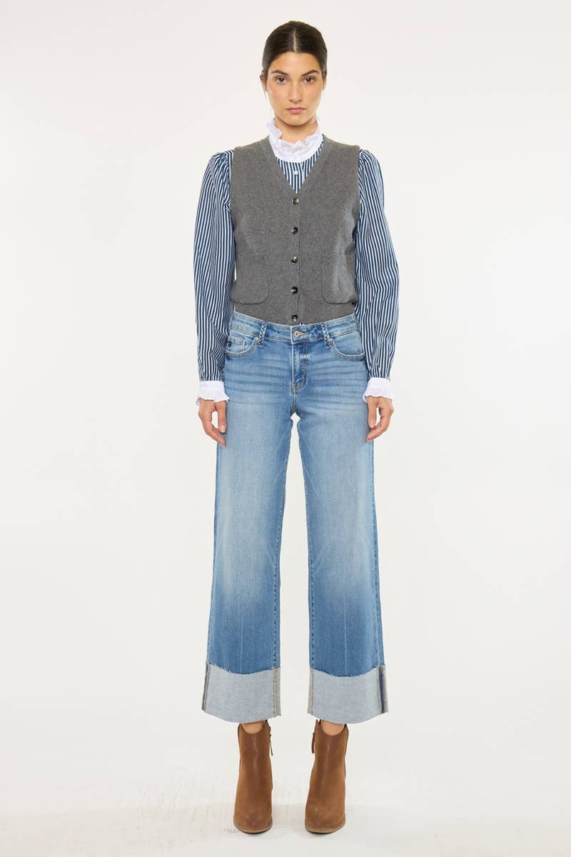 MITTEL MID RISE CROP WIDE LEG JEANS-KC9450M für den Großhandel auf Faire6